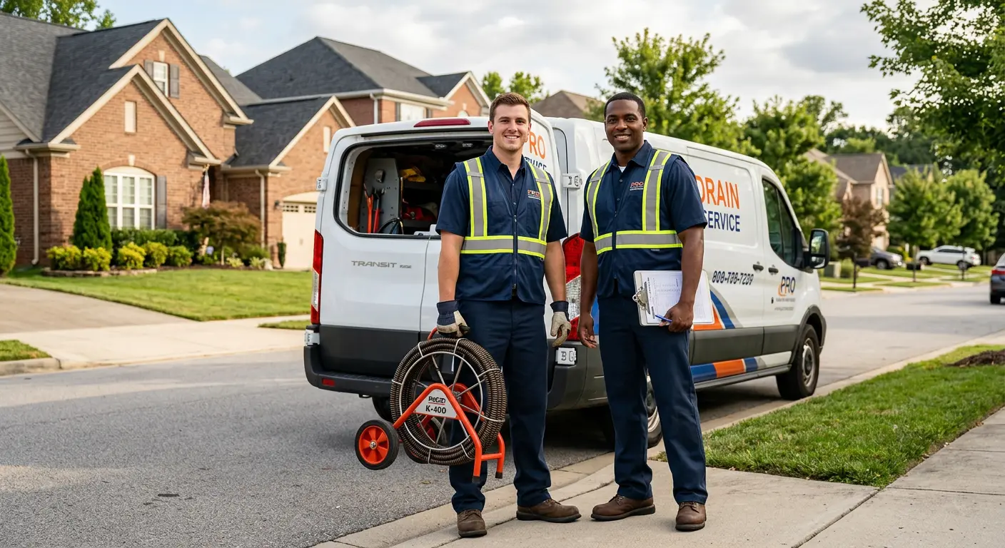 Sewer and drain service team with equipment ready for work in Pelham