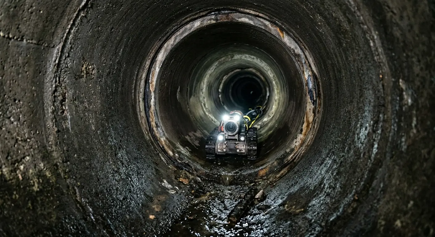 Robotic sewer camera inspecting pipe interior for Sewer Line Cleaning in Pelham